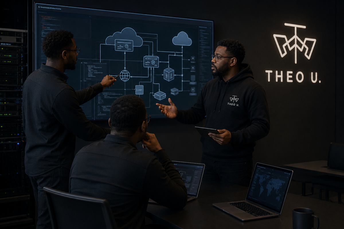 Black cloud security professionals reviewing cloud architecture and trust boundaries